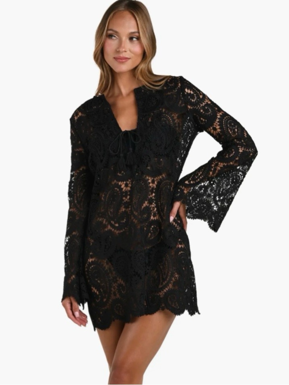 L’AGENCE Ansley Crochet Mini Dress/ Cover-up